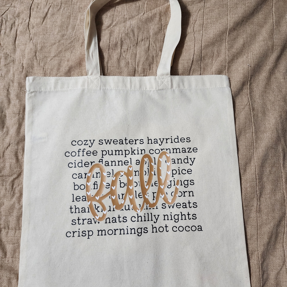 Fall Vibes Tote Bag - 'Hello' Script on Cream Canvas